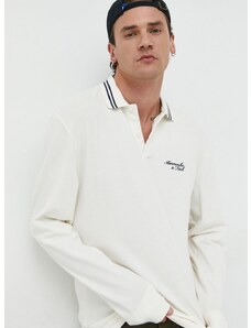 Tričko s dlhým rukávom Abercrombie & Fitch pánske béžová farba, jednofarebné