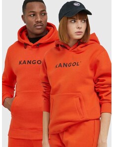 Mikina Kangol unisex, oranžová farba, s kapucňou, s potlačou