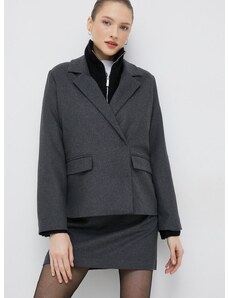 Vlnené sako Selected Femme šedá farba, dvojradové, jednofarebné