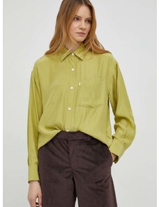 Hodvábna košeľa Levi's dámska, zelená farba, voľný strih, s klasickým golierom