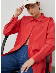 Bavlnená košeľa Résumé dámska, červená farba, voľný strih, s klasickým golierom
