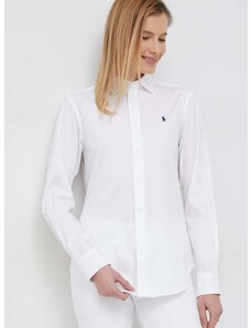 Bavlnená košeľa Polo Ralph Lauren dámska,biela farba,regular,s klasickým golierom,211891376