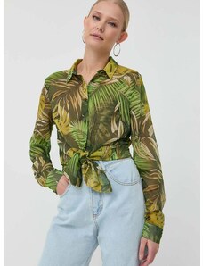 Košeľa Guess dámska, zelená farba, regular, s klasickým golierom