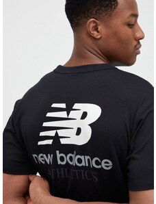 Bavlnené tričko New Balance MT31504BK-4BK, čierna farba, s potlačou