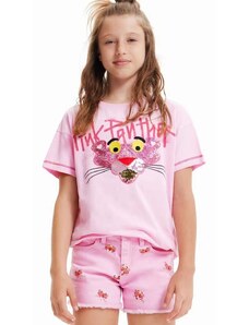 Detské bavlnené tričko Desigual Pink Panther ružová farba