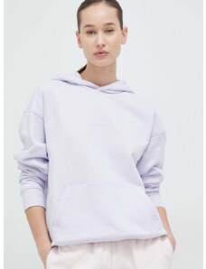 Bavlnená mikina New Balance dámska, fialová farba, s kapucňou, jednofarebná