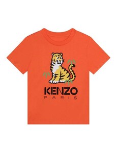 Detské bavlnené tričko Kenzo Kids oranžová farba, s potlačou
