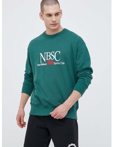 Bavlnená mikina New Balance pánska, zelená farba, s potlačou