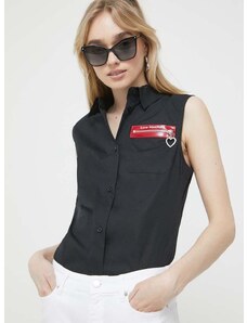 Košeľa Love Moschino dámska, čierna farba, regular, s klasickým golierom