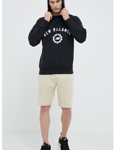 Mikina New Balance pánska, čierna farba, s kapucňou, s potlačou