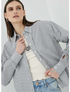 Bavlnená košeľa Levi's dámska, šedá farba, voľný strih, s klasickým golierom