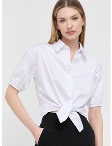 Košeľa Guess dámska, biela farba, voľný strih, s klasickým golierom