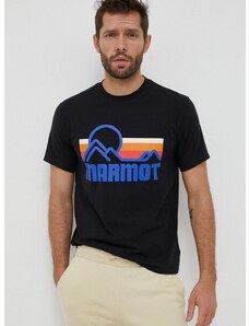 Tričko Marmot Coastal pánsky, čierna farba, s potlačou