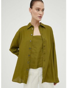 Košeľa G-Star Raw dámska, zelená farba, voľný strih, s klasickým golierom