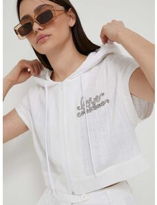 Košeľa s prímesou ľanu Love Moschino biela farba