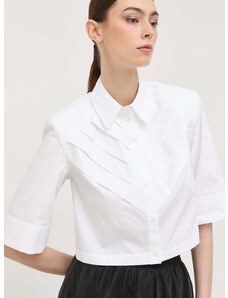 Bavlnená košeľa Karl Lagerfeld KL x Ultimate ikon The icon dámska, biela farba, voľný strih, s klasickým golierom