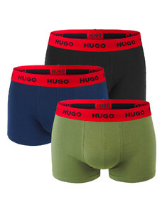HUGO - boxerky 3PACK cotton stretch black, army green, blue combo - limitovaná fashion edícia (HUGO BOSS)