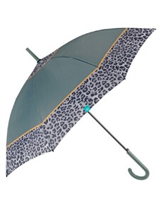 PERLETTI Time, Dámsky palicový dáždnik Bordo Leopardo / zelený, 26255