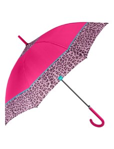 PERLETTI Time, Dámsky palicový dáždnik Bordo Leopardo / cyklaménový, 26255