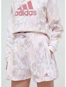 Šortky adidas dámske, ružová farba, vzorované, vysoký pás