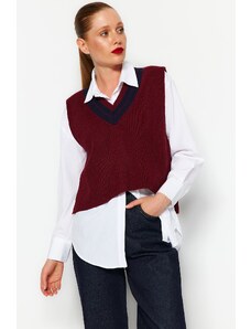 Trendyol Claret Red Crop V-výstrih Pletený sveter