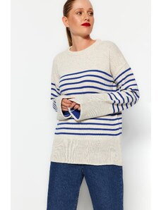 Trendyol Collection Pruhovaný pletený sveter Stone Wide Fit