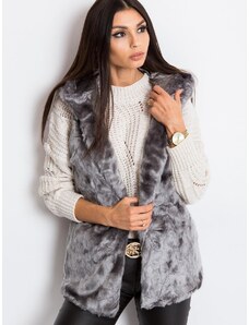 Basic Sivá kožušinová vesta s kapucňou Fluffy