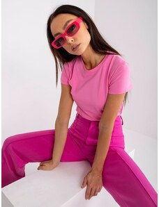Basic Svetlo-ružové bavlnené jednofarebné tričko s krátkym rukávom