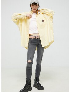 Bavlnená košeľa Tommy Jeans dámska, žltá farba, voľný strih, s klasickým golierom