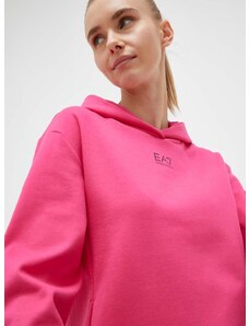 Mikina EA7 Emporio Armani dámska, ružová farba, s kapucňou, s potlačou