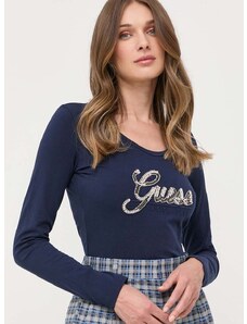 Tričko s dlhým rukávom Guess dámsky, tmavomodrá farba