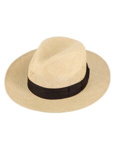 Fiebig - Headwear since 1903 Letný béžový slamený klobúk Fedora - ručne pletený - s hnedou stuhou - Panama golfový klobúk