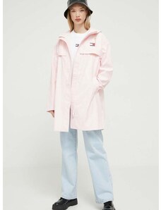 Nepremokavá bunda Tommy Jeans dámska, ružová farba, prechodná