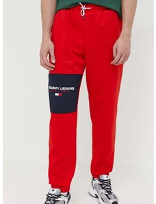 Tepláky Tommy Jeans červená farba, s nášivkou