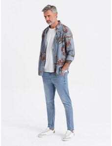 Ombre Clothing Pánske džínsové nohavice CARROT FIT - svetlomodré V2 OM-PADP-0117