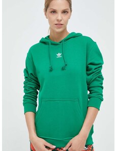 Bavlnená mikina adidas Originals dámska, zelená farba, s kapucňou, jednofarebná