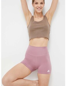 Šortky na jogu adidas Performance Essentials ružová farba, jednofarebné, vysoký pás