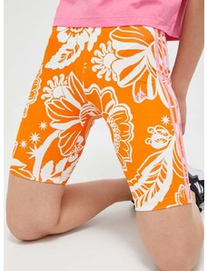 Šortky adidas Farm dámske, oranžová farba, vzorované, vysoký pás