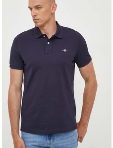 Bavlnené polo tričko Gant tmavomodrá farba, jednofarebné