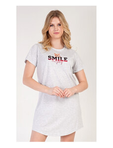 Vienetta Dámska nočná košeľa s krátkym rukávom Méďa Smile, farba světle šedá, 100% bavlna