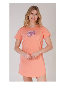 Vienetta Dámska nočná košeľa s krátkym rukávom Super girl, farba marhuľová, 100% bavlna
