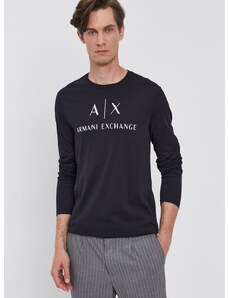 Tričko s dlhým rukávom Armani Exchange pánske, tmavomodrá farba, s potlačou, 8NZTCH Z8H4Z NOS
