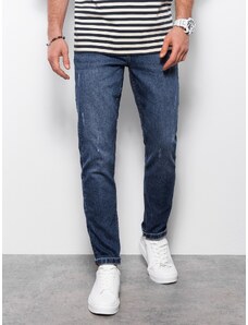 Ombre Spodnie męskie jeansowez przetarciami REGULAR FIT - ciemnoniebieskie