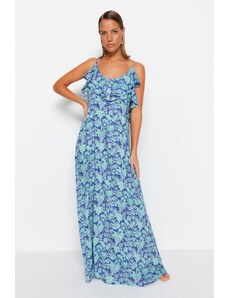 Trendyol kvetinové vzorované maxi tkané volánové plážové šaty