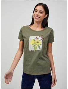 Khaki T-shirt with ORSAY print - Women