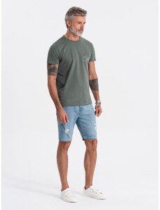 Ombre Clothing Pánske džínsové krátke šortky s otvormi - svetlomodré V1 OM-SRDS-0114
