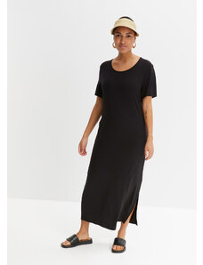 bonprix Úpletové šaty s rozparkom, midi dĺžka, pohodlné, farba čierna