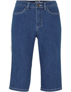 bonprix Strečové džínsové bermudy, vysoký pás, po kolená, farba modrá