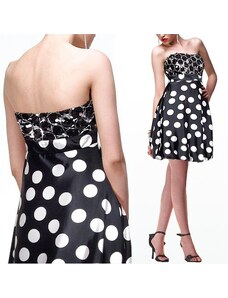 HollywoodStyle krátke retro černo-biele puntíkaté šaty: Černobílá Satén S