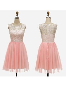 HollywoodStyle krátke růžové spoločenské šaty do tanečných Sandra: Meruňková Tyl M